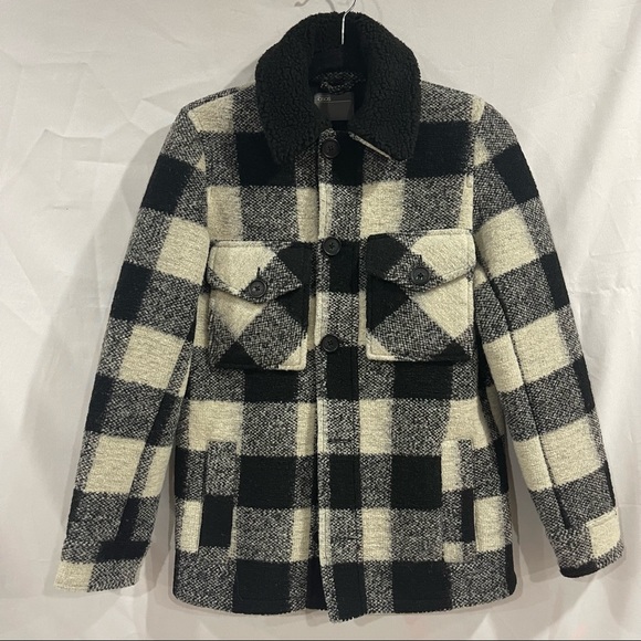 ASOS Checked Peacoat with Borg Collar in Black XXS - Picture 6 of 6